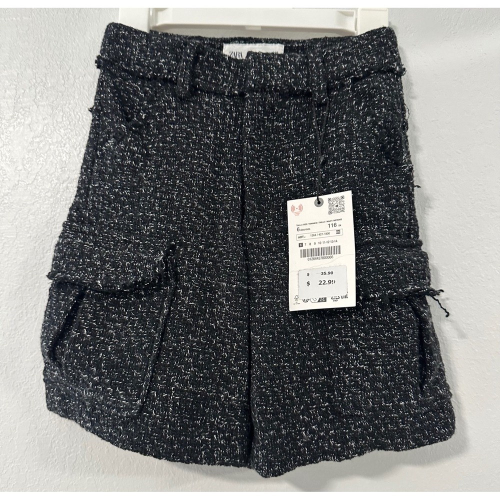 Zara Tweed Cargo Shorts Kids Size 6 Black White New‎ NWT Textured Chic